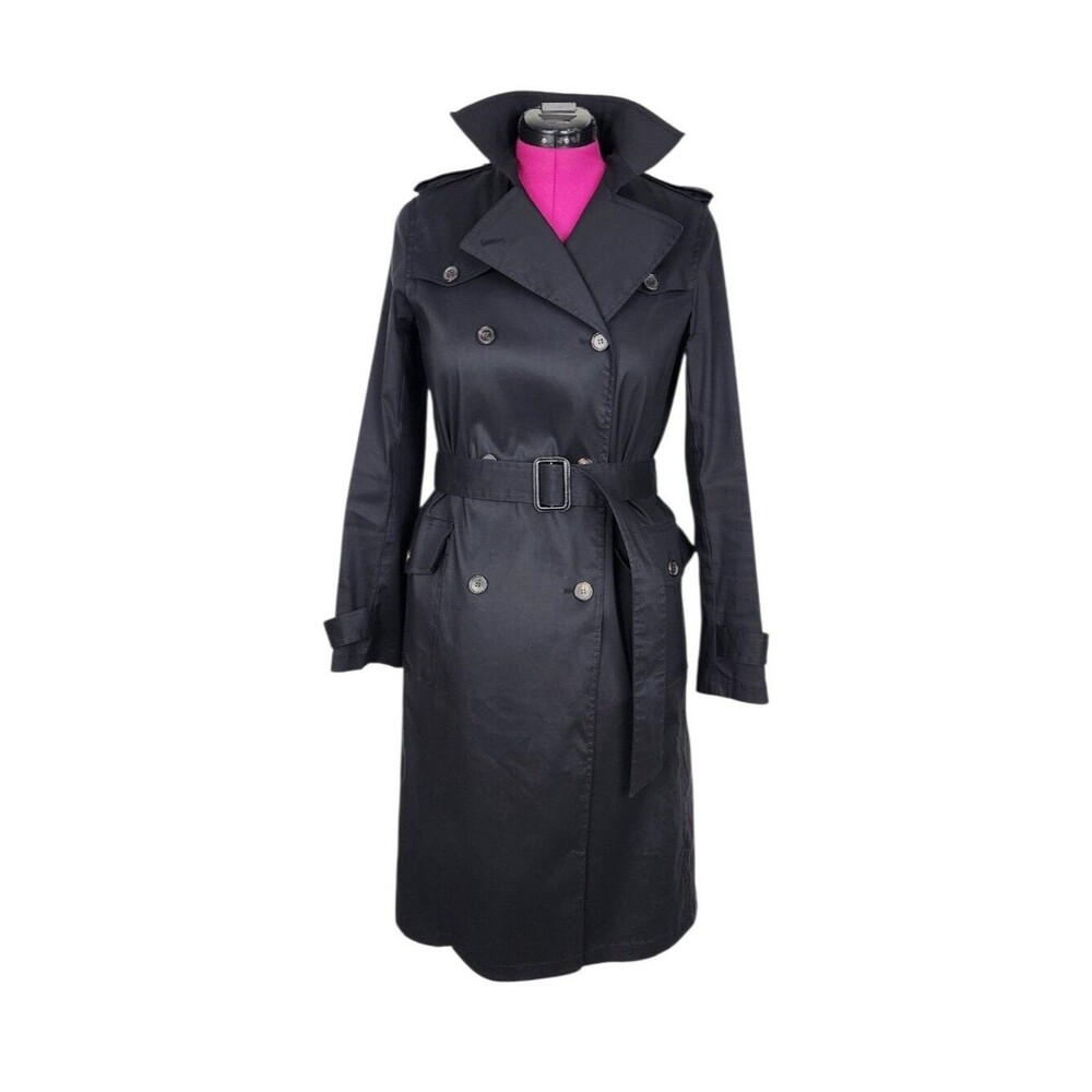 Theory Black Double-Breast Black Double-Breasted Belted Trench Coat Large